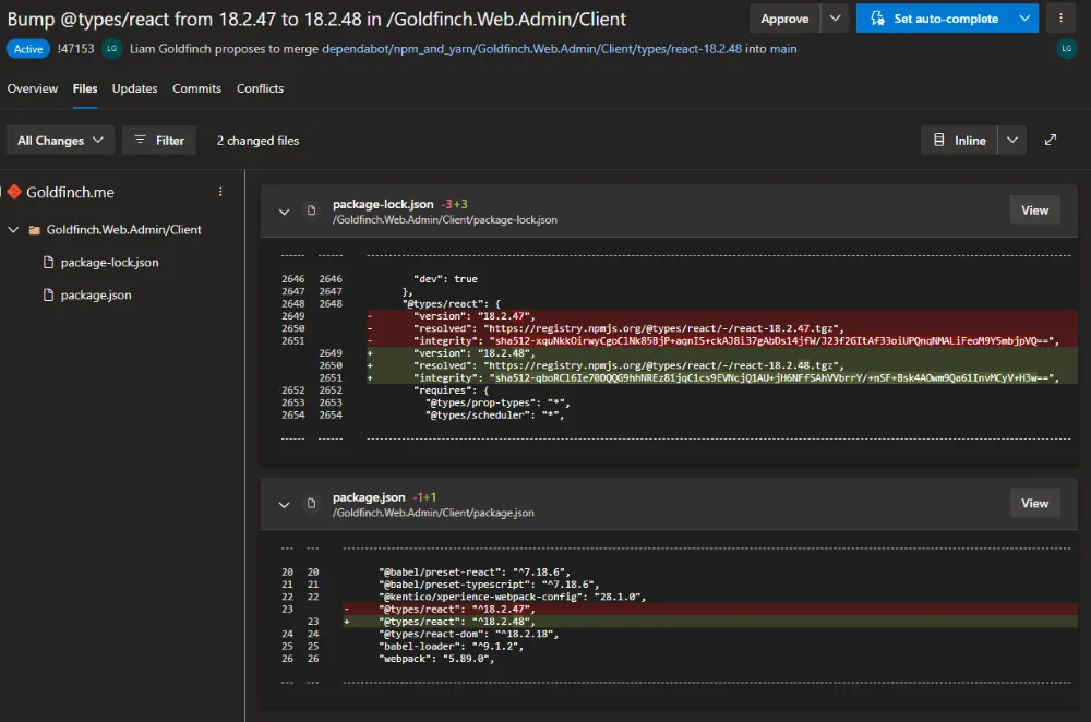 An example pull request created by Dependabot