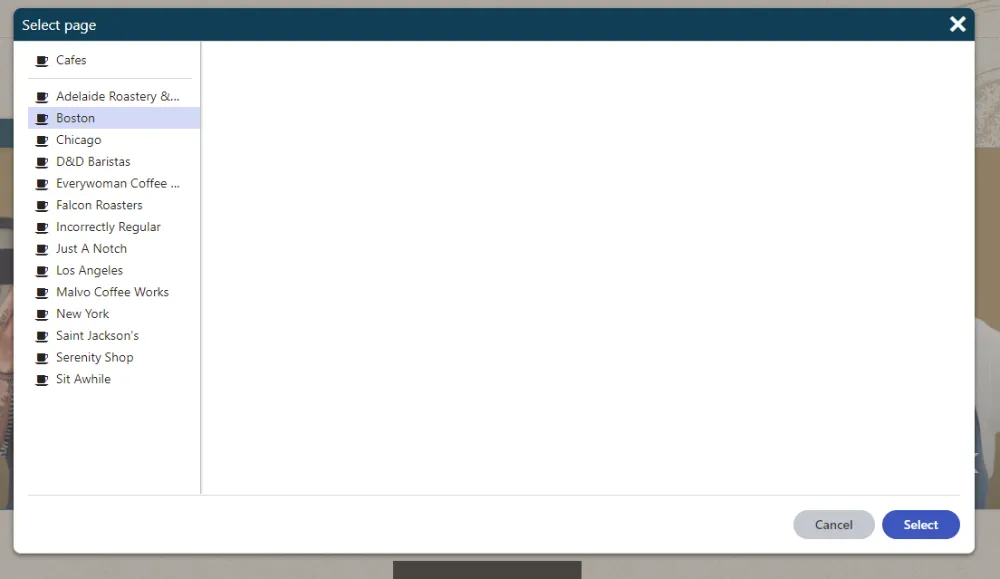 Single Page Selector for Cafe widget